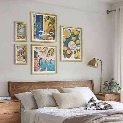 Parede galeria de quadros Frescor de limão, estilo boho de verão