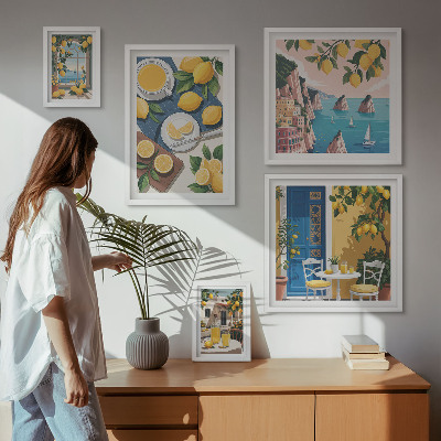 Parede galeria de quadros Frescor de limão, estilo boho de verão