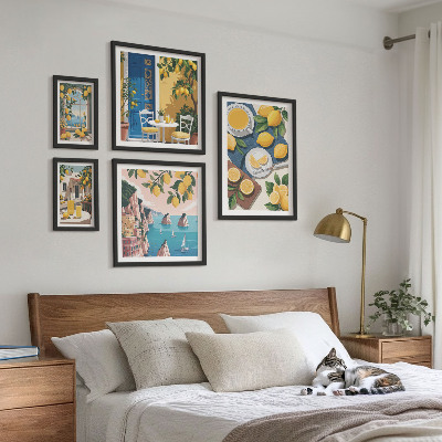 Parede galeria de quadros Frescor de limão, estilo boho de verão