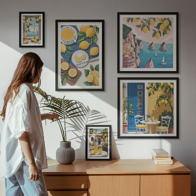 Parede galeria de quadros Frescor de limão, estilo boho de verão