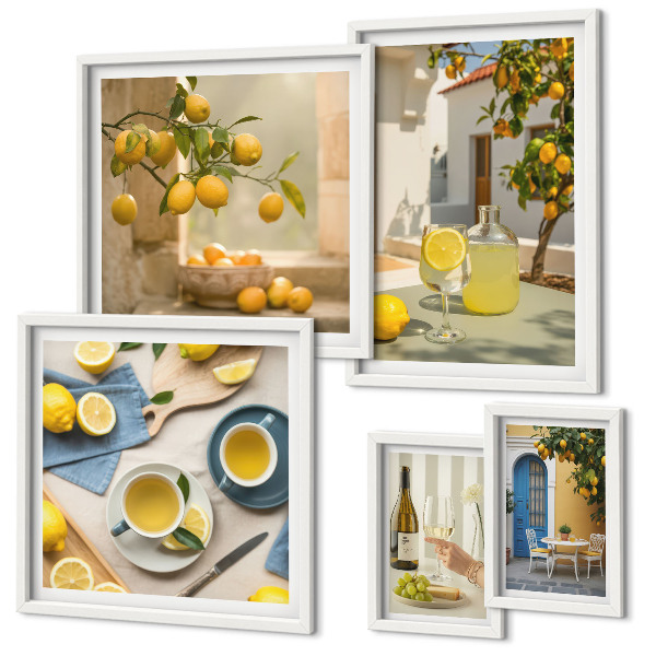 Conjunto de 5 quadros com moldura Limões rústicos para a cozinha