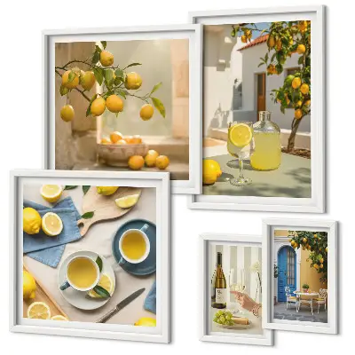 Conjunto de 5 quadros com moldura estampa de limões rústicos para cozinha