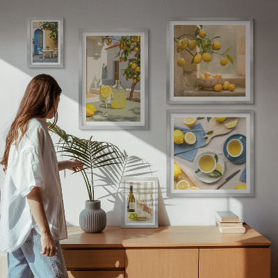 Conjunto de 5 quadros com moldura Limões rústicos para a cozinha