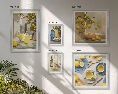 Conjunto de 5 quadros com moldura estampa de limões rústicos para cozinha