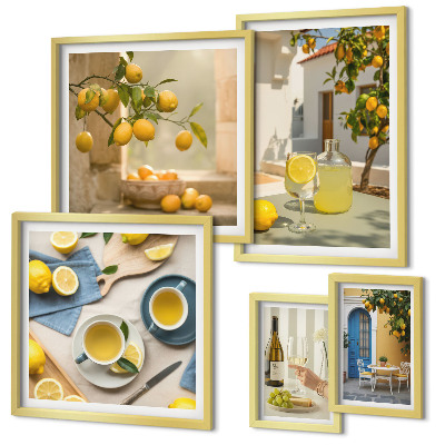 Conjunto de 5 quadros com moldura Limões rústicos para a cozinha