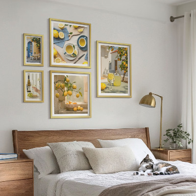 Conjunto de 5 quadros com moldura Limões rústicos para a cozinha