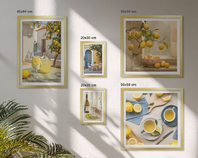 Conjunto de 5 quadros com moldura Limões rústicos para a cozinha