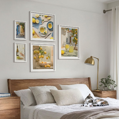 Conjunto de 5 quadros com moldura Limões rústicos para a cozinha