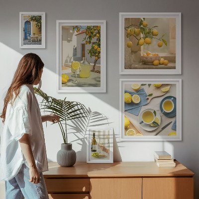 Conjunto de 5 quadros com moldura Limões rústicos para a cozinha