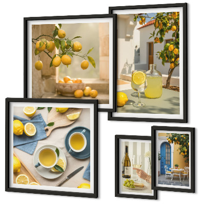 Conjunto de 5 quadros com moldura Limões rústicos para a cozinha