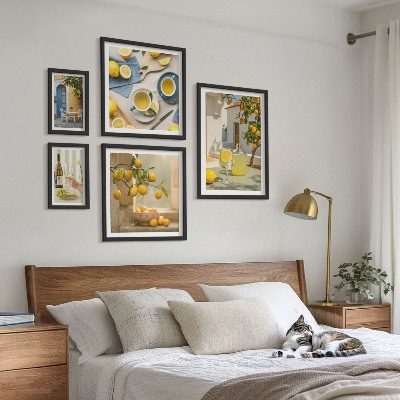 Conjunto de 5 quadros com moldura Limões rústicos para a cozinha