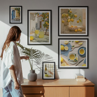 Conjunto de 5 quadros com moldura Limões rústicos para a cozinha