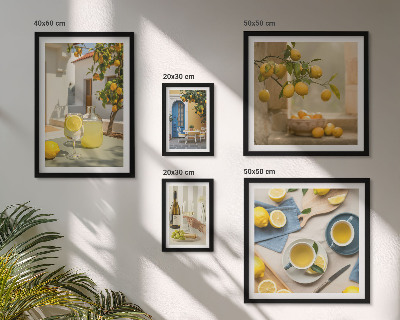 Conjunto de 5 quadros com moldura Limões rústicos para a cozinha