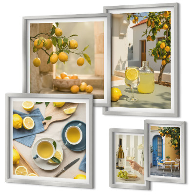 Conjunto de 5 quadros com moldura Limões rústicos para a cozinha