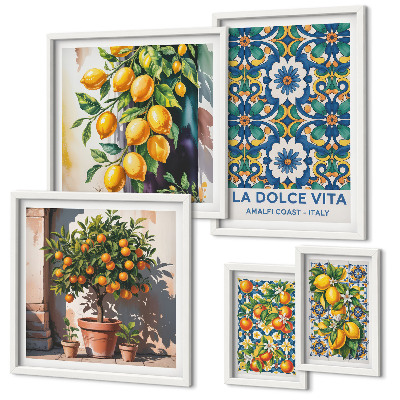 Conjunto de 5 quadros decorativos Decorações italianas de estilo Amalfi com cítricos