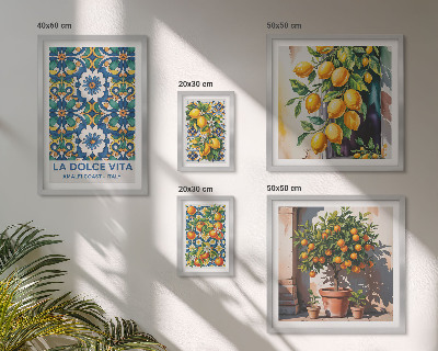 Conjunto de 5 quadros decorativos Decorações italianas de estilo Amalfi com cítricos