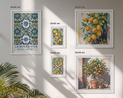 Conjunto de 5 quadros decorativos Decorações italianas de estilo Amalfi com cítricos