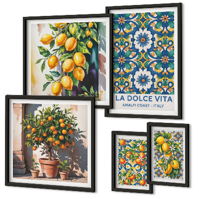 Conjunto de 5 quadros decorativos Decorações italianas de estilo Amalfi com cítricos