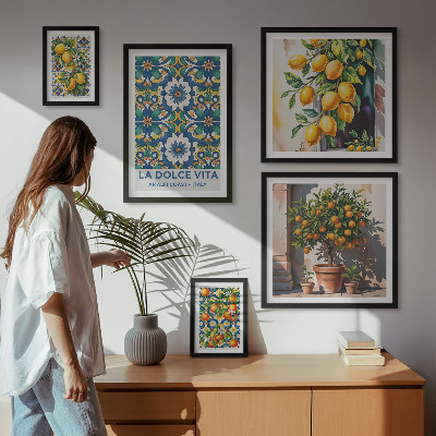 Conjunto de 5 quadros decorativos Decorações italianas de estilo Amalfi com cítricos