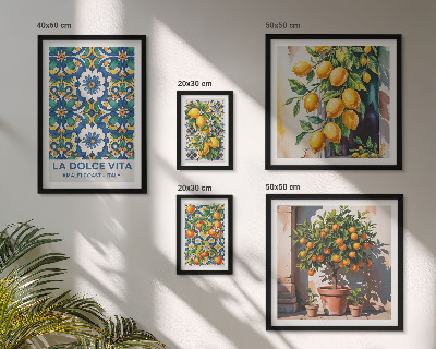 Conjunto de 5 quadros decorativos Decorações italianas de estilo Amalfi com cítricos