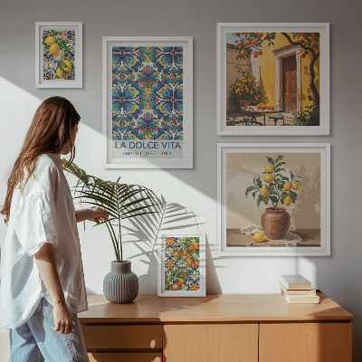 Parede galeria de quadros Frutas cítricas italianas ao estilo mediterrâneo