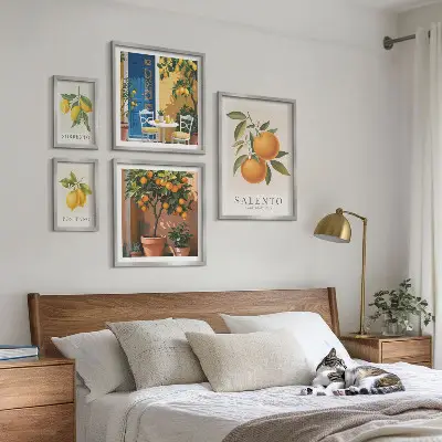 Conjunto de 5 quadros com moldura estilo rústico italiano com tema frutado
