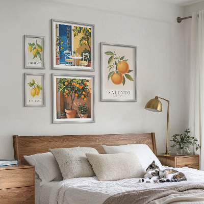Conjunto de 5 quadros com moldura Estilo rústico italiano frutado