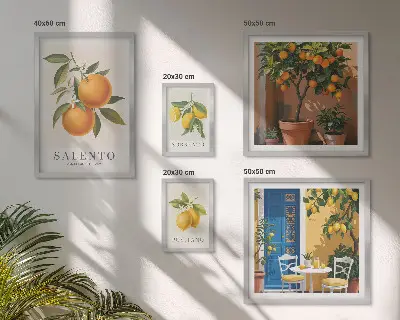 Conjunto de 5 quadros com moldura estilo rústico italiano com tema frutado