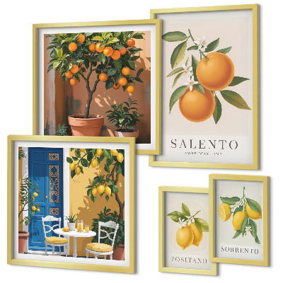 Conjunto de 5 quadros com moldura Estilo rústico italiano frutado