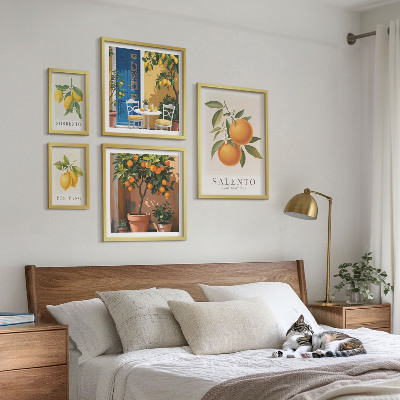 Conjunto de 5 quadros com moldura Estilo rústico italiano frutado