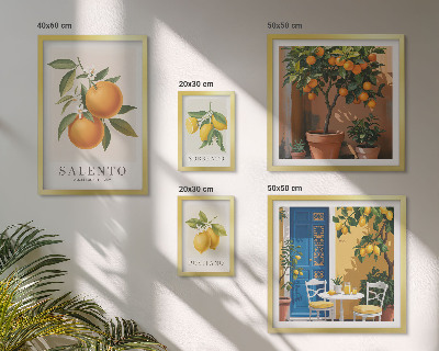 Conjunto de 5 quadros com moldura Estilo rústico italiano frutado