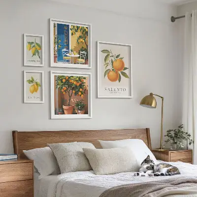 Conjunto de 5 quadros com moldura estilo rústico italiano com tema frutado