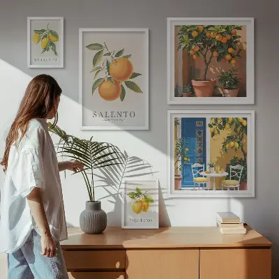 Conjunto de 5 quadros com moldura estilo rústico italiano com tema frutado