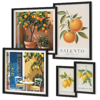 Conjunto de 5 quadros com moldura Estilo rústico italiano frutado