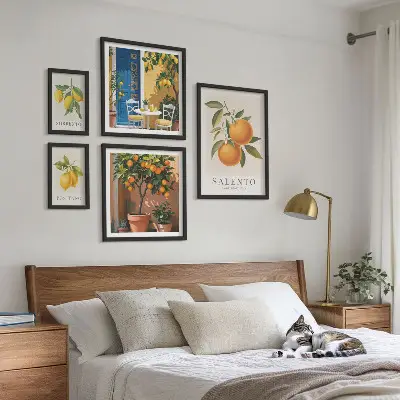 Conjunto de 5 quadros com moldura estilo rústico italiano com tema frutado