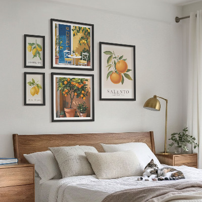 Conjunto de 5 quadros com moldura Estilo rústico italiano frutado