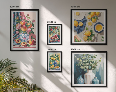 Parede galeria de quadros composições florais de frutas