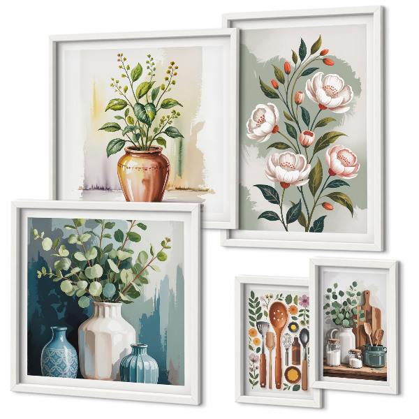 Conjunto de 5 quadros com moldura Decorações de cozinha com plantas estilosas
