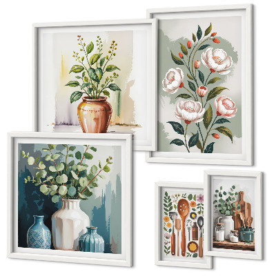 Conjunto de 5 quadros com moldura Decorações de cozinha com plantas estilosas