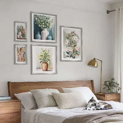 Conjunto de 5 quadros com moldura de decorações de cozinha com plantas estilosas