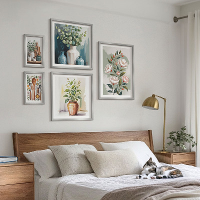 Conjunto de 5 quadros com moldura Decorações de cozinha com plantas estilosas