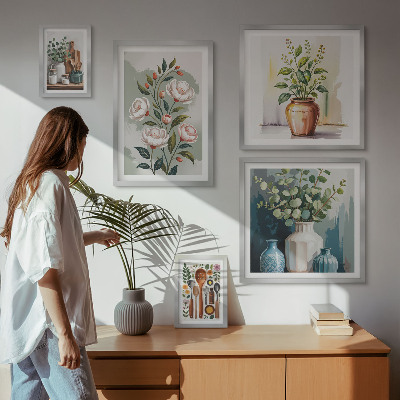 Conjunto de 5 quadros com moldura Decorações de cozinha com plantas estilosas