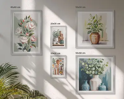 Conjunto de 5 quadros com moldura de decorações de cozinha com plantas estilosas