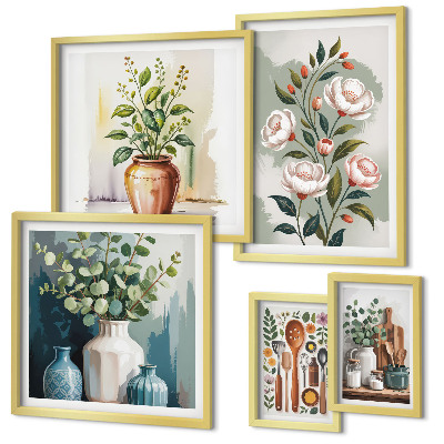 Conjunto de 5 quadros com moldura Decorações de cozinha com plantas estilosas