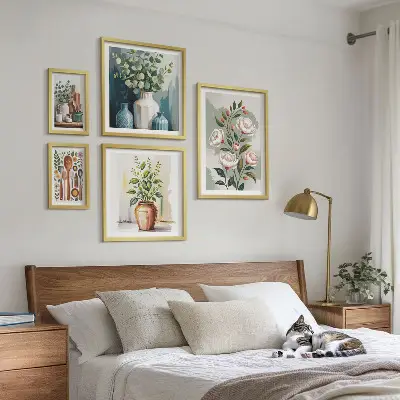 Conjunto de 5 quadros com moldura de decorações de cozinha com plantas estilosas