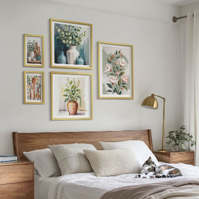 Conjunto de 5 quadros com moldura Decorações de cozinha com plantas estilosas
