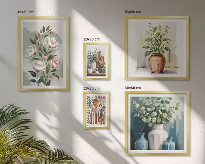 Conjunto de 5 quadros com moldura de decorações de cozinha com plantas estilosas