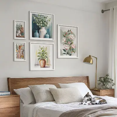 Conjunto de 5 quadros com moldura de decorações de cozinha com plantas estilosas