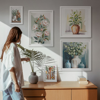 Conjunto de 5 quadros com moldura Decorações de cozinha com plantas estilosas