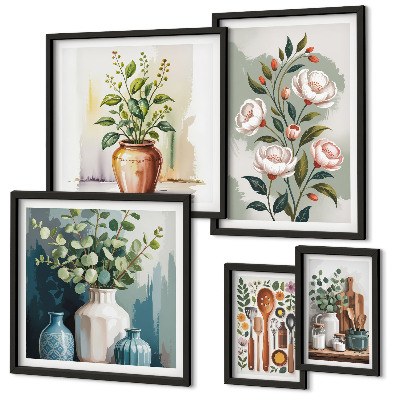 Conjunto de 5 quadros com moldura Decorações de cozinha com plantas estilosas